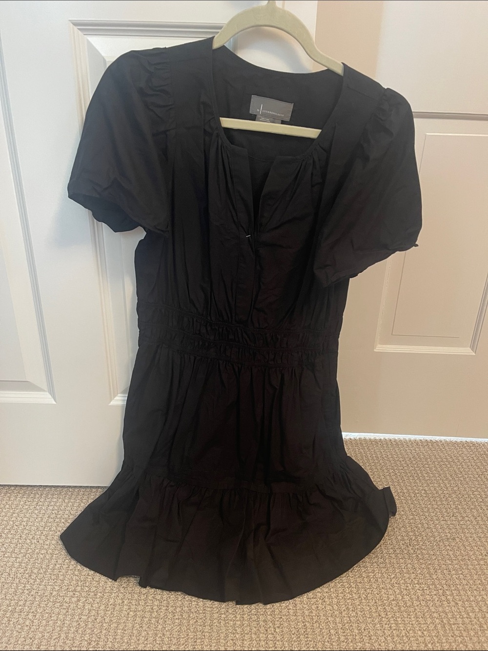 Anthropologie Black Short Sleeve Smocked Mini Dress sommerset